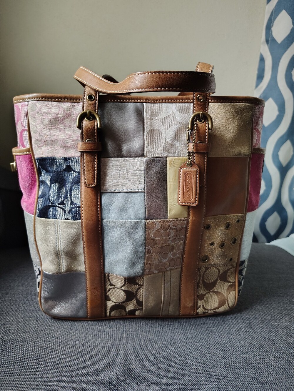 Vintage Y2K Coach Holiday Patchwork Gallery Tote